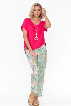 Pants<Cali and Co Fritz Mint Abstract Linen Pant