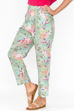 Pants<Cali and Co Fritz Mint Abstract Linen Pant