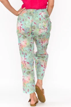 Pants<Cali and Co Fritz Mint Abstract Linen Pant
