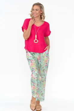 Pants<Cali and Co Fritz Mint Abstract Linen Pant