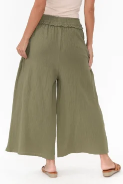 Pants<Cali and Co Gabby Khaki Cotton Wide Leg Pant