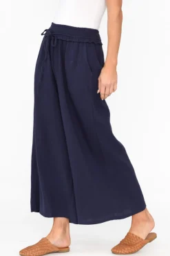 Pants<Cali and Co Gabby Navy Cotton Wide Leg Pant