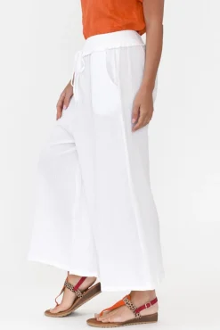Pants<Cali and Co Gabby White Cotton Wide Leg Pant