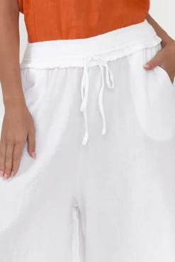 Pants<Cali and Co Gabby White Cotton Wide Leg Pant