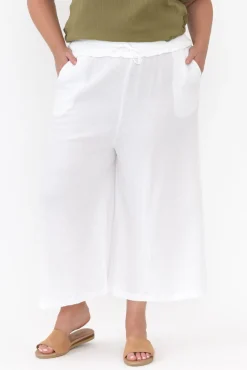 Pants<Cali and Co Gabby White Cotton Wide Leg Pant