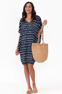 Above Knee Dresses<Red Lotus Gaby Navy Abstract Spot Drape Tee Dress