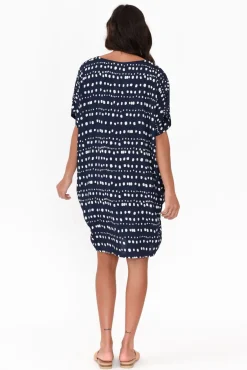 Above Knee Dresses<Red Lotus Gaby Navy Abstract Spot Drape Tee Dress
