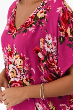 Above Knee Dresses<Red Lotus Gaby Pink Bloom Drape Tee Dress