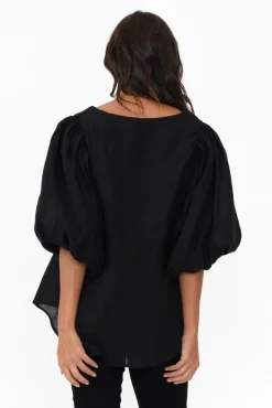Sleeved Tops<Cali and Co Gallagher Black Cotton Puff Sleeve Top