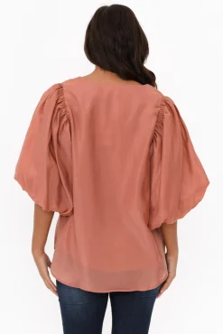 Cotton Tops<Cali and Co Gallagher Rust Cotton Puff Sleeve Top