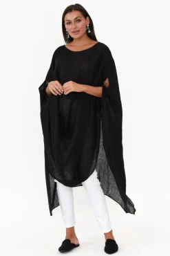 Linen Tops<Donna Donna Genesia Black Linen Kaftan Tunic