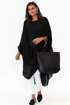 Linen Tops<Donna Donna Genesia Black Linen Kaftan Tunic