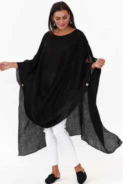 Linen Tops<Donna Donna Genesia Black Linen Kaftan Tunic