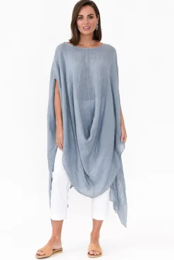 Linen Tops<Donna Donna Genesia Blue Linen Kaftan Tunic