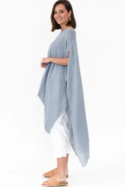 Linen Tops<Donna Donna Genesia Blue Linen Kaftan Tunic