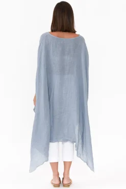 Linen Tops<Donna Donna Genesia Blue Linen Kaftan Tunic