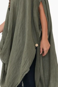 Linen Tops<Donna Donna Genesia Khaki Linen Kaftan Tunic