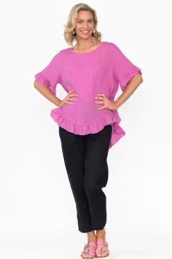 Sleeved Tops<Cali and Co Genevieve Pink Linen Frill Top