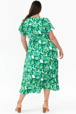 Midi Dresses<Slate the Label Georgette Green Floral Swing Dress
