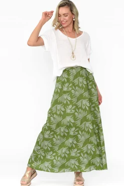 Skirts<Stella Gemma Giana Green Palm Linen Maxi Skirt