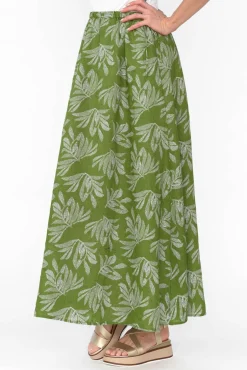 Skirts<Stella Gemma Giana Green Palm Linen Maxi Skirt