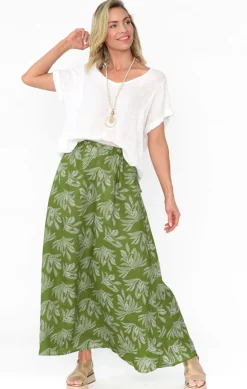 Skirts<Stella Gemma Giana Green Palm Linen Maxi Skirt