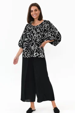 Pants<Willow Tree Gianna Black Linen Wide Leg Pant