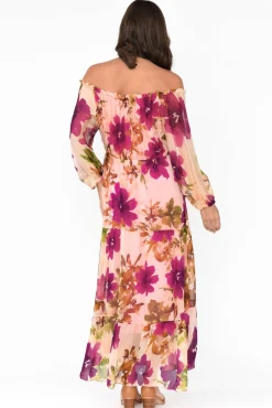 Maxi Dresses<Italian Closet Giardino Pink Floral Silk Dress
