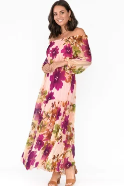 Maxi Dresses<Italian Closet Giardino Pink Floral Silk Dress