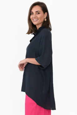 Cotton Tops<Cotton Village Gideon Navy Cotton Frill Top