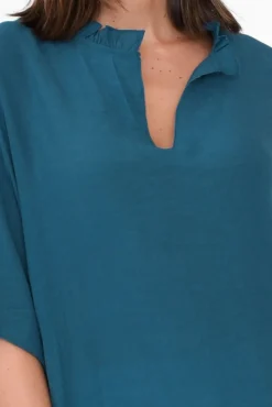 Cotton Tops<Cotton Village Gideon Teal Cotton Frill Top
