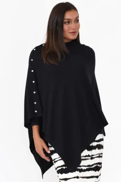 Ponchos<Tirelli Gisele Black Button Up Poncho