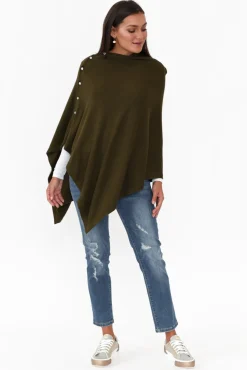Ponchos<Tirelli Gisele Khaki Button Up Poncho