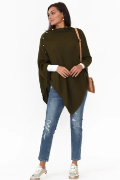 Ponchos<Tirelli Gisele Khaki Button Up Poncho