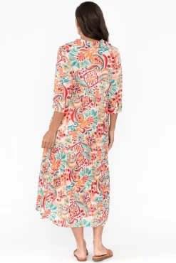 Cotton Dresses<Orientique Giza Orange Abstract Organic Cotton Collared Dress