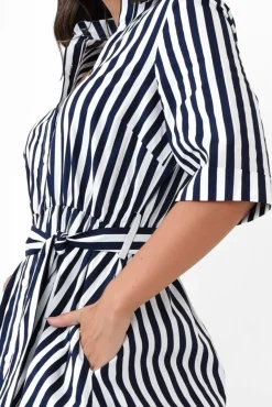 Cotton Dresses<Slate the Label Grace Navy Stripe Cotton Poplin Dress