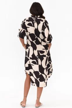 Below Knee Dresses<New U Collection Graham Black Abstract Shirt Dress