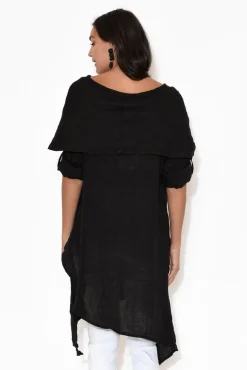Linen Tops<Donna Donna Grande Black Linen Tunic