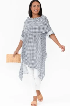 Linen Tops<Donna Donna Grande Navy Gingham Linen Tunic