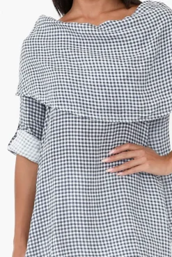 Linen Tops<Donna Donna Grande Navy Gingham Linen Tunic