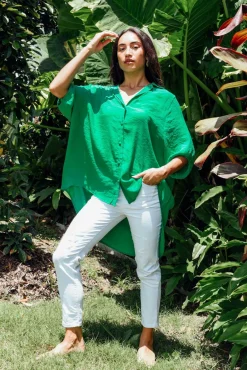 Cotton Tops<Cotton Village Green Cotton Blend Hi Lo Shirt