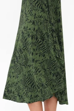 Midi Dresses<Tani Green Tiger Micro Modal Tri Drape Dress