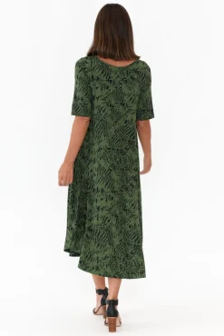 Midi Dresses<Tani Green Tiger Micro Modal Tri Drape Dress