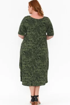 Midi Dresses<Tani Green Tiger Micro Modal Tri Drape Dress