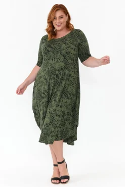 Midi Dresses<Tani Green Tiger Micro Modal Tri Drape Dress