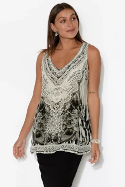 Sleeveless Tops<Fashion Spectrum Grey Safari Silk Singlet Top