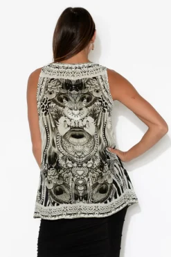Sleeveless Tops<Fashion Spectrum Grey Safari Silk Singlet Top