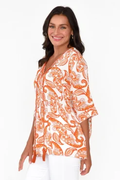 Sleeved Tops<Sanctum Gwendolyn Orange Paisley Tassel Top