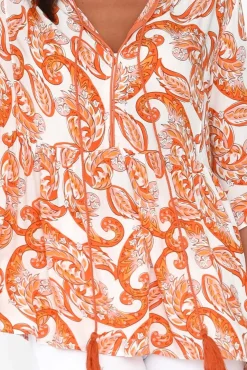 Sleeved Tops<Sanctum Gwendolyn Orange Paisley Tassel Top