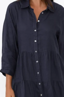 Linen Dresses<Worthier Hadley Navy Linen Tiered Dress